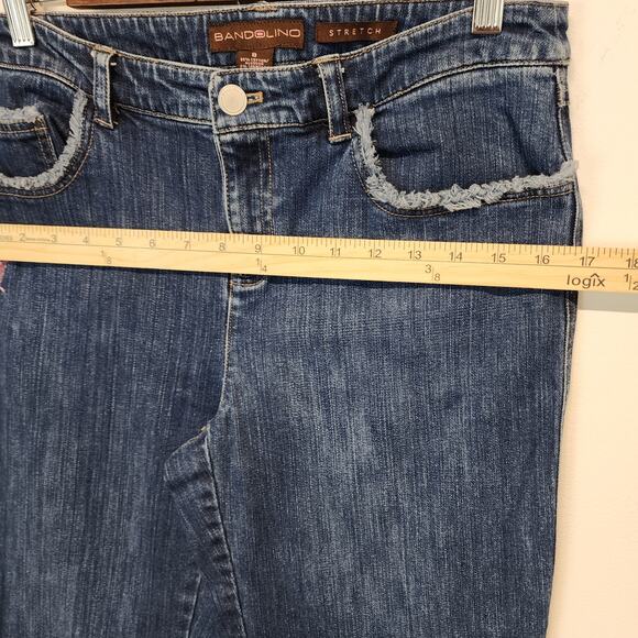 Bandolino Embroidered Stretch Jeans Size 8 30" Frayed Pockets Medium Wash Y2K - Picture 8 of 11